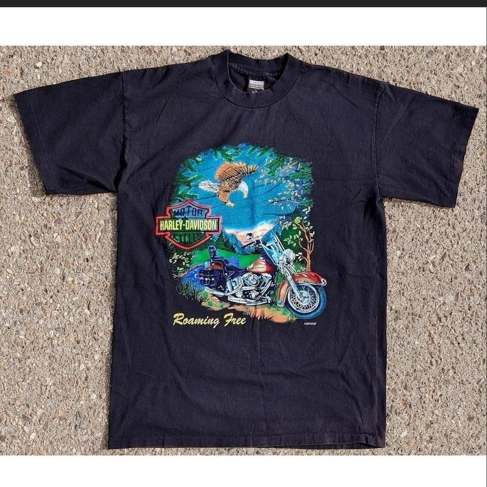 Vintage 1995 Harley Davidson T-Shirt Roaming Free American Eagle Made in USA L